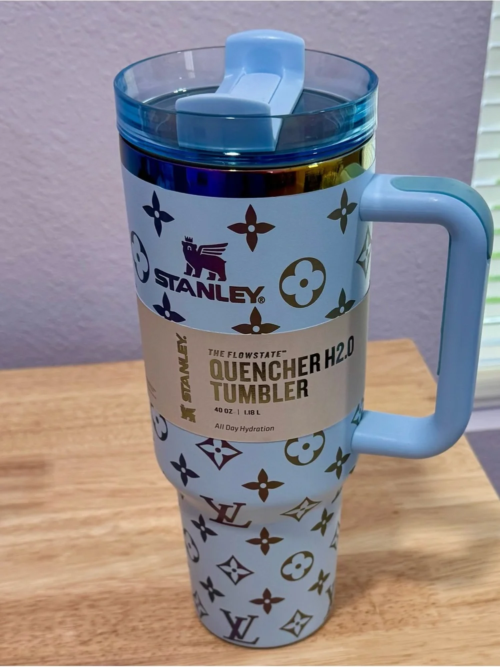 New Stanley Light Blue Tumbler with Multicolor Metallic Monogram - Picture 5 of 9